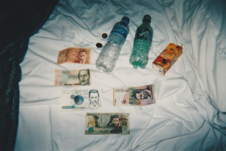 Colombian money and drinks
