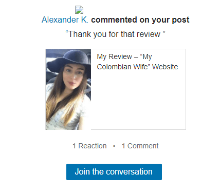 feedback from Alexander K of My Colombian Wife website
