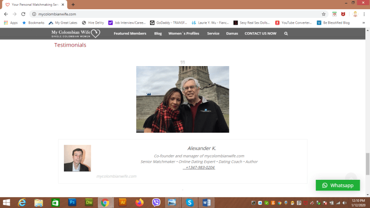 Testimonials section on home webpage